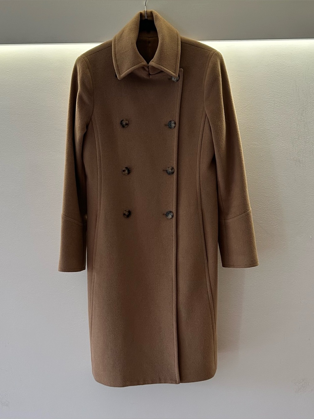 Theory Women's Double-Breasted Tan Wool Pea Coat Size S